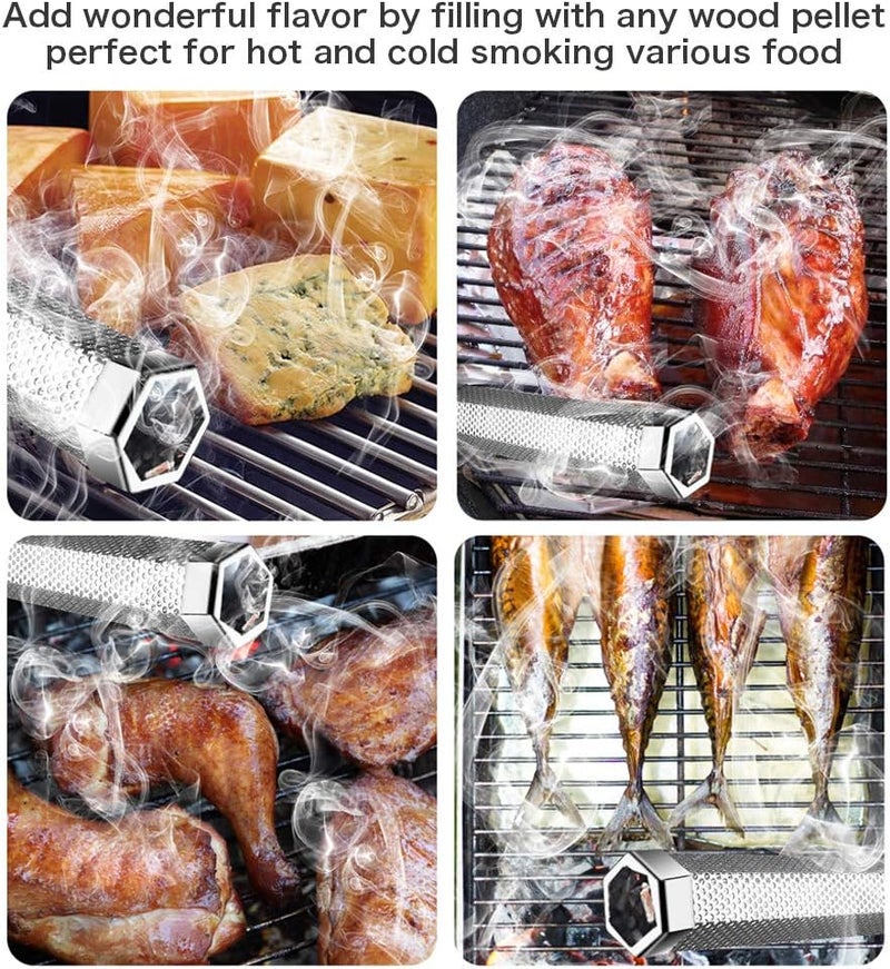LANNEY Smoke Tube for Pellet Smoker, 12'' Smoker Tube for Pellet Grill - Hot or Cold Smoker Accessories for Electric Gas Charcoal Grilling, Premium Stainless Steel Portable Barbecue Smoking Tube, Bonus Brush - Image 3